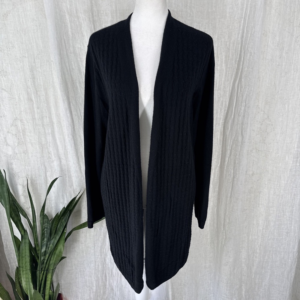 J Jill Black Cashmere Cardigan Sweater L Minimalist Capsule Quiet Luxury Soft